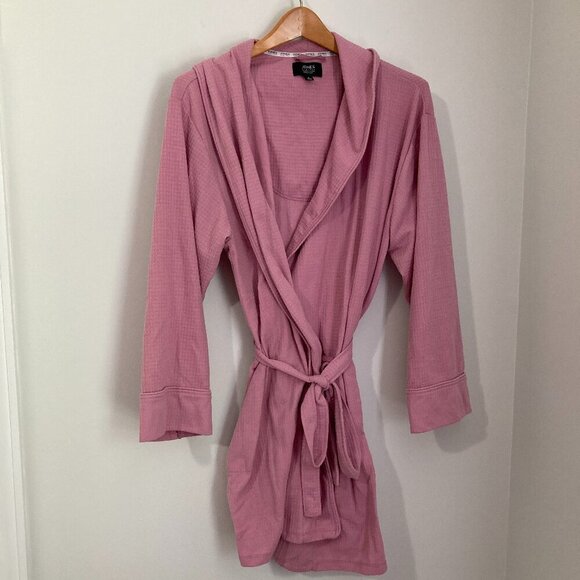 DKNY Women L Pink Cotton Blend Tie Waist Robe Spa Shower Soft Knit - Picture 1 of 11